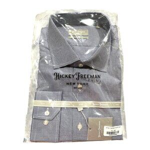 Hickey Freeman Contemporary Fit Luxury Navy Gingham Dress Shirt Premium Cotton